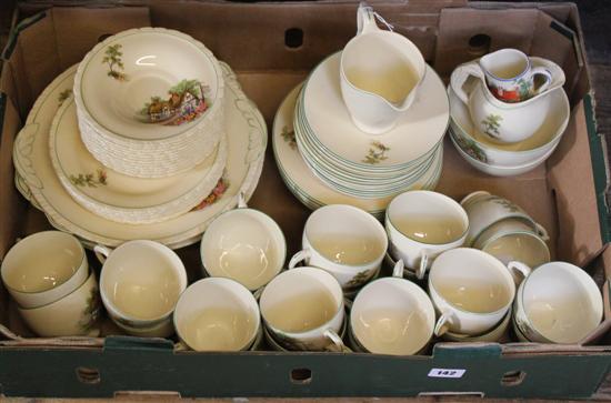 New Hall Hanley part tea set decorated cottage & tree (76-pce approx)